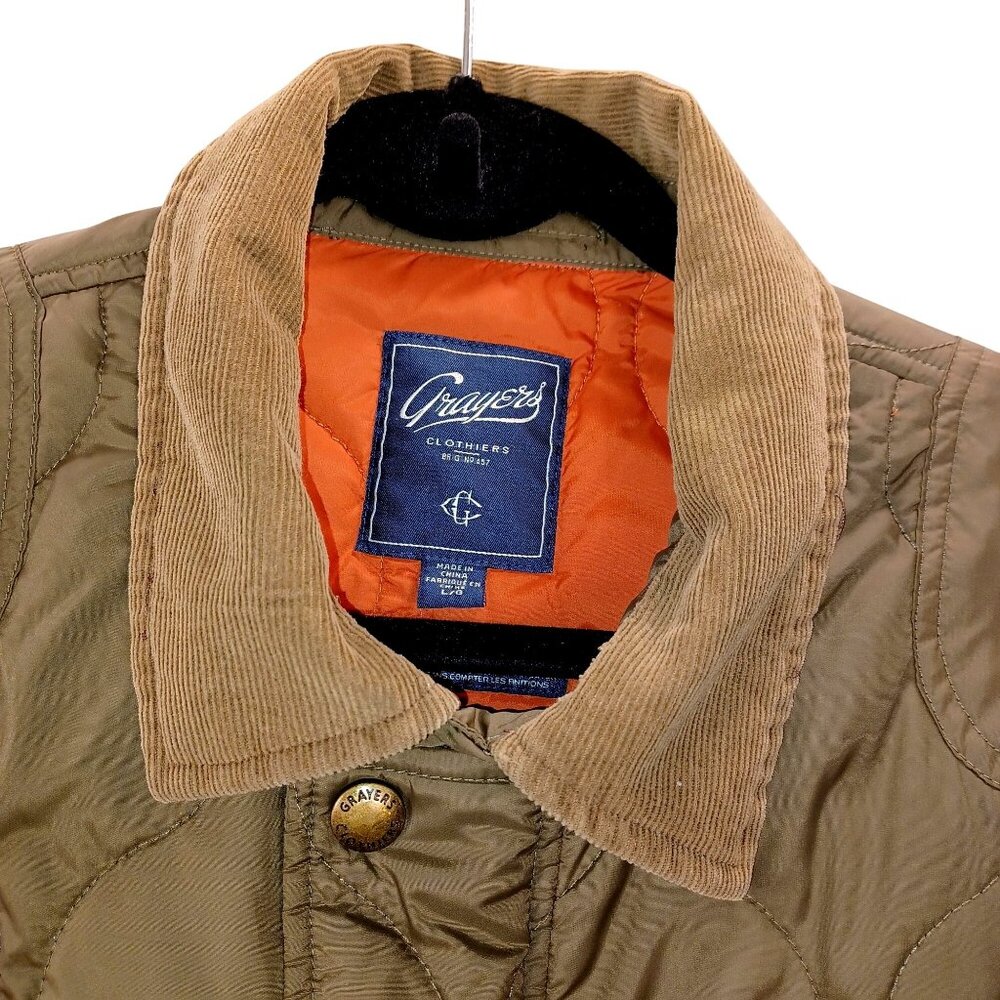 Chore Coat Grayers Andrew Quilted Jacket Mens Large Olive Green Corduroy Collar - Picture 5 of 16